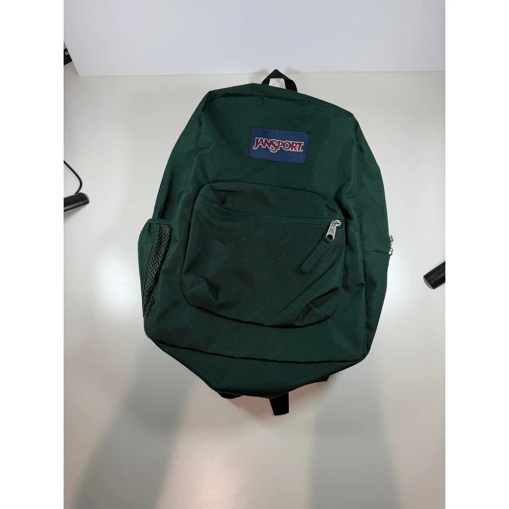 JanSport Cross Town Backpack Green Two Zipper Bottle Pocket School Travel